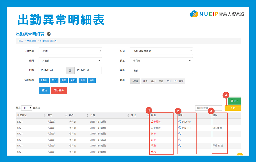 出勤異常明細