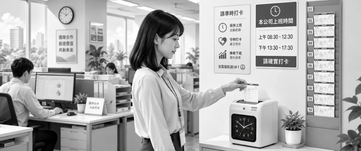 員工將紙本打卡卡片插入打卡鐘